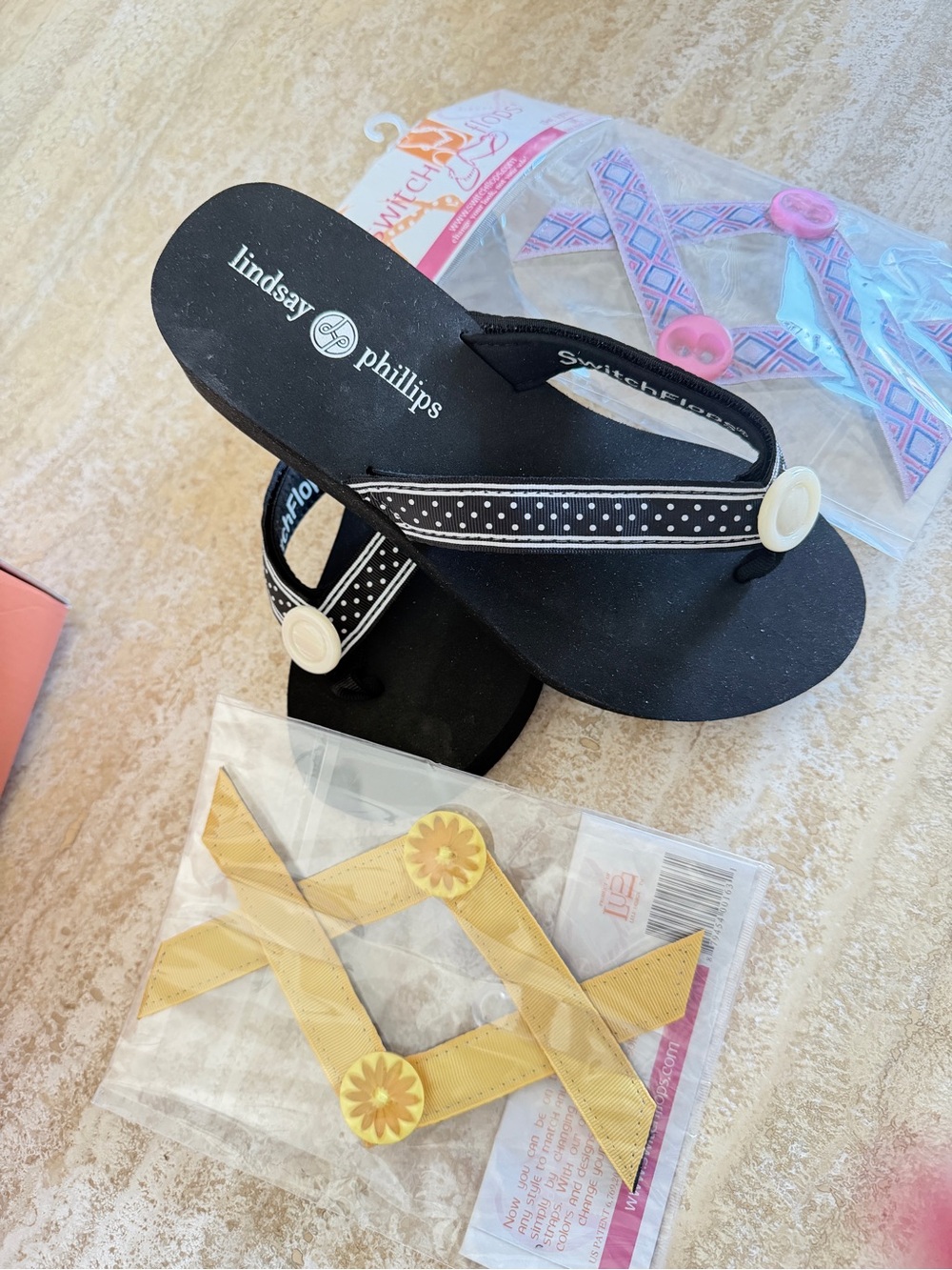 Lindsay Philips Black Polka Dot Platform Flip Flop Sandals size 7 x straps NWT